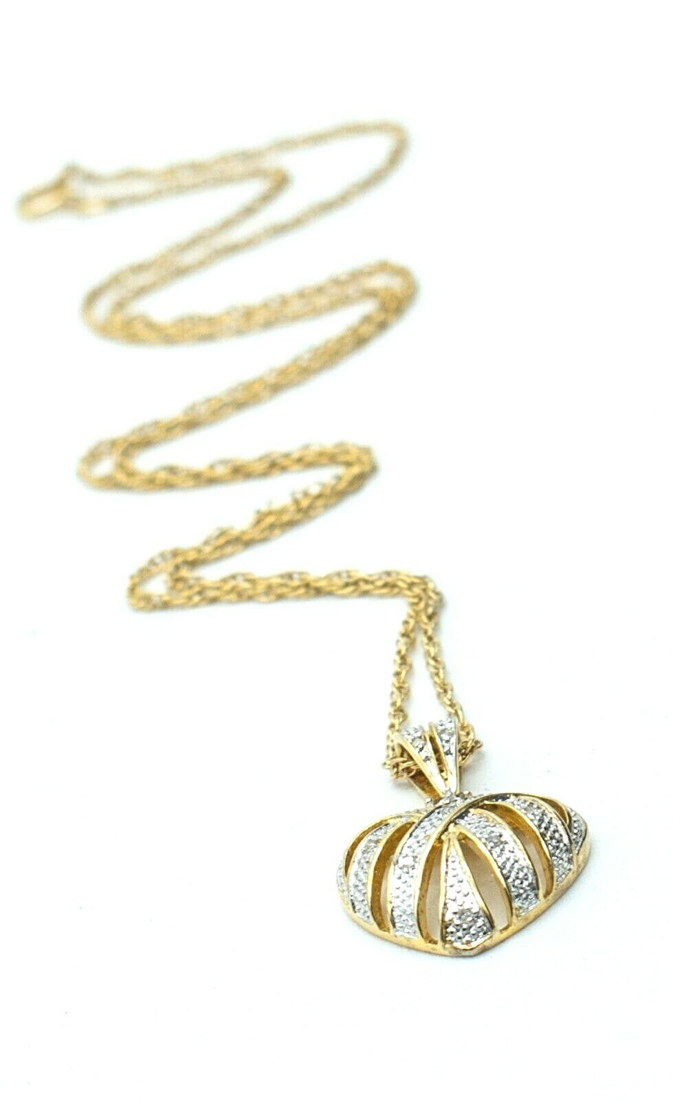 Gold Plated Sterling Silver Heart Pendant Diamond Chips Necklace Valentines 18"