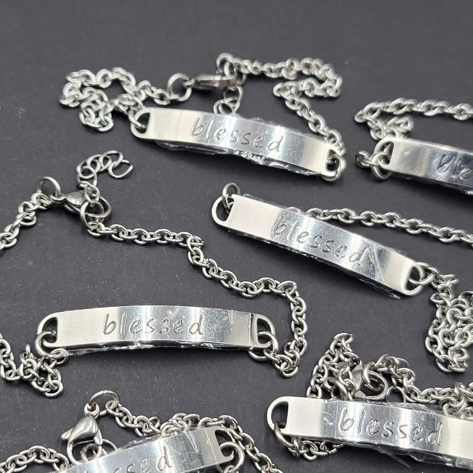 Lot of 12 BLESSED Bracelets Silver tone ID Chain Bracelet Adjustable  NEW
