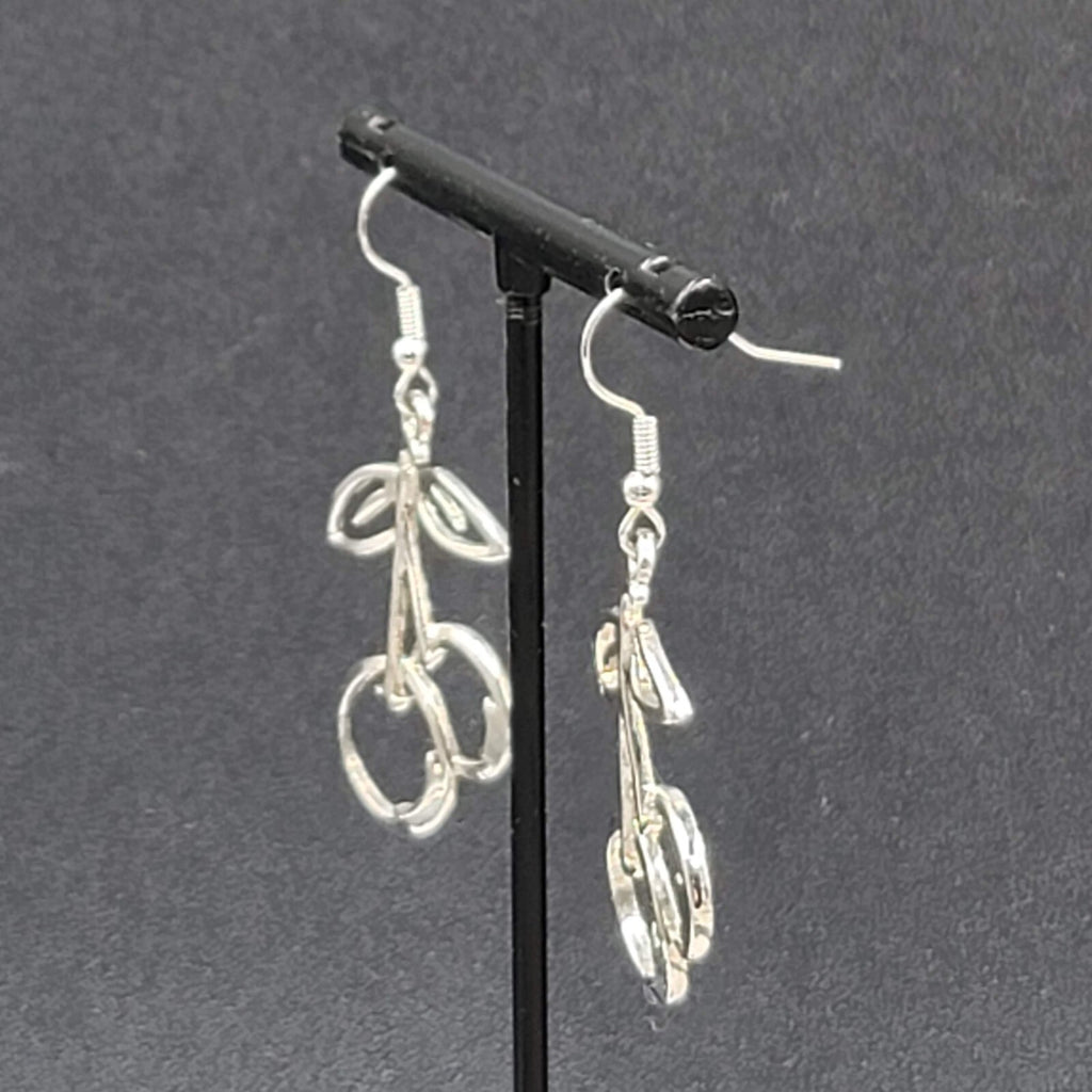Cherry Pierced Earrings Cherries Silver tone Dangle 1 3/8"