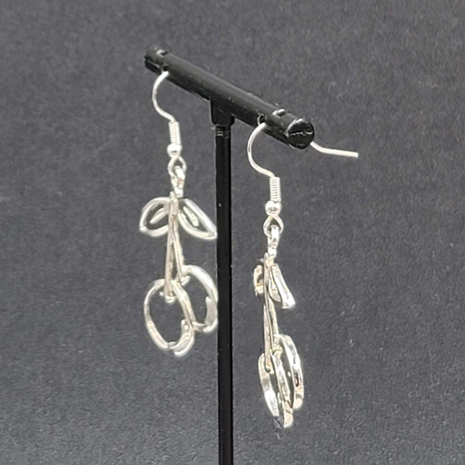 Cherry Pierced Earrings Cherries Silver tone Dangle 1 3/8"