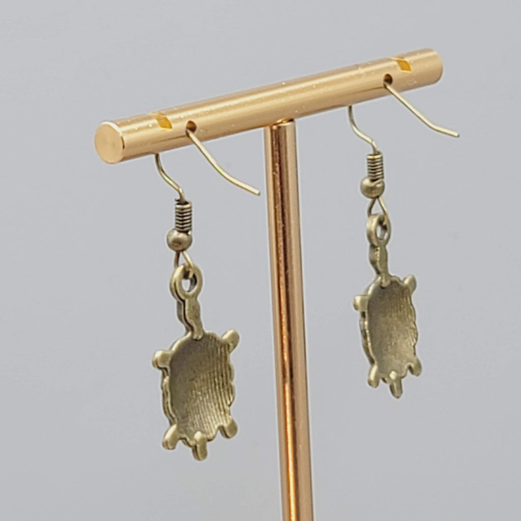 New Turtle Pierced Earrings Bronze tone Embossed Dangle 1"