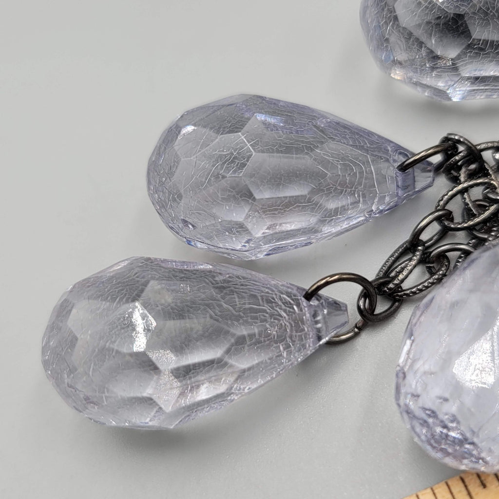 Loft Necklace Black Metal Statement Blue Crackle Teardrop Beads Long 36"