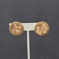 Vintage Clip on Earrings Brass Wood Stone Inlay Unique Discs  1"