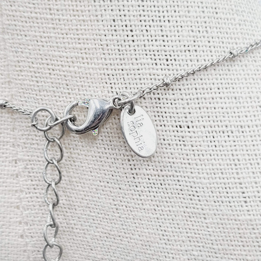Lia Sophia Necklace Silver tone Leaf Pendant Dyed Blue Howlite Stone 16"-18"
