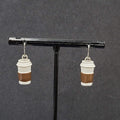 Pierced Earrings White Brown Coffe on the Go Dangle 3/4"