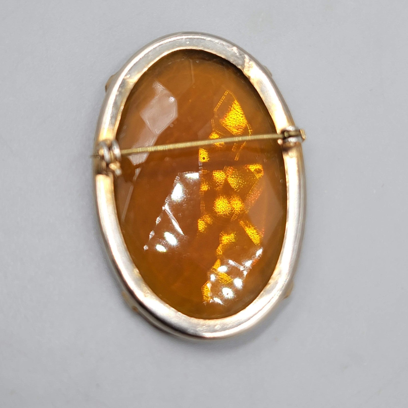 Vintage Large Topaz Yellow Orange Faceted Brooch 2" x 1.25"