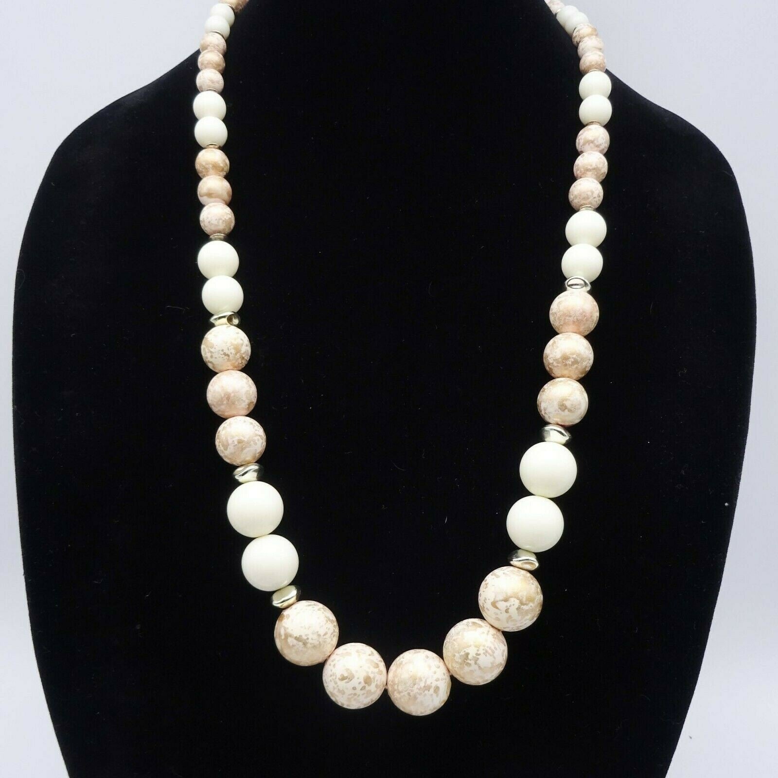 Vintage Mid Century White and Gold Graduated Bead Necklace 30 in