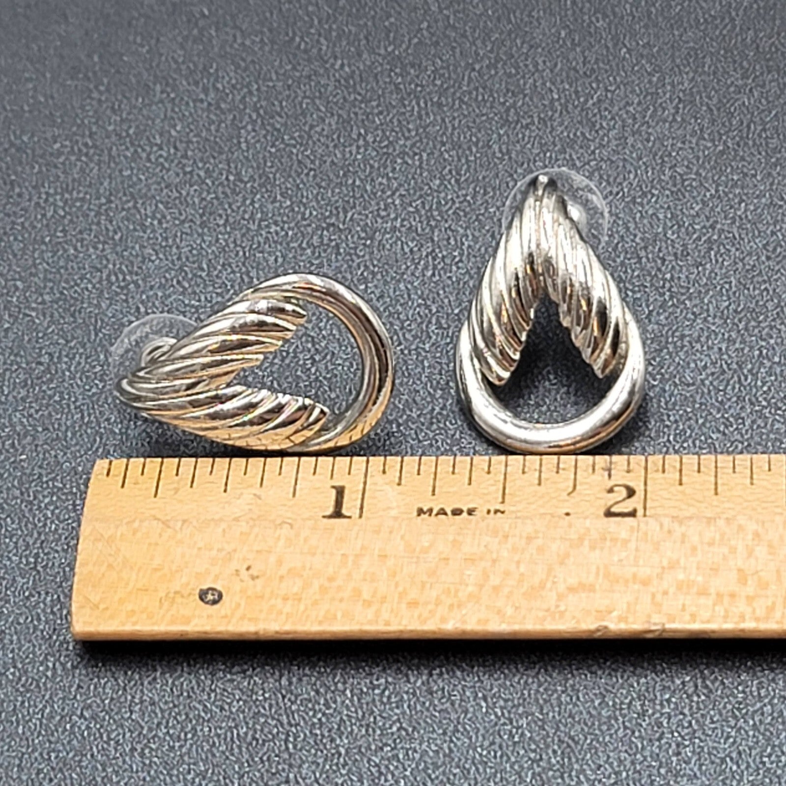 Vintage Pierced Earrings Silver tone Open Drop  1"