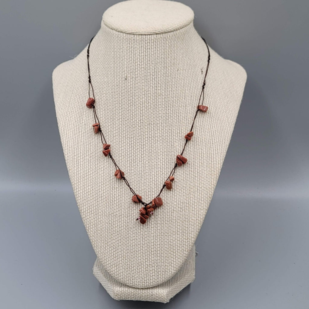 Gold Sandstone Chip Beads Necklace Hand Knotted Cord 18''