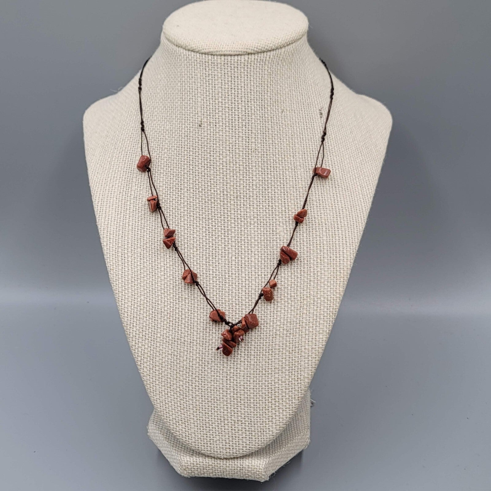 Gold Sandstone Chip Beads Necklace Hand Knotted Cord 18''