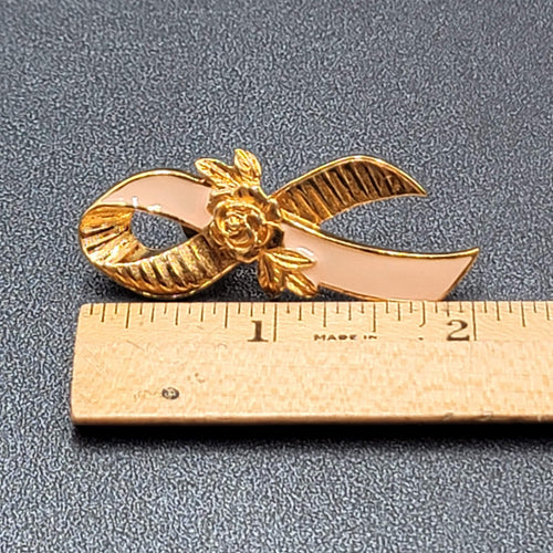 Avon Breast Cancer Awareness Lapel Pin Pink Ribbon Roses Brooch Pin 2" Free ship