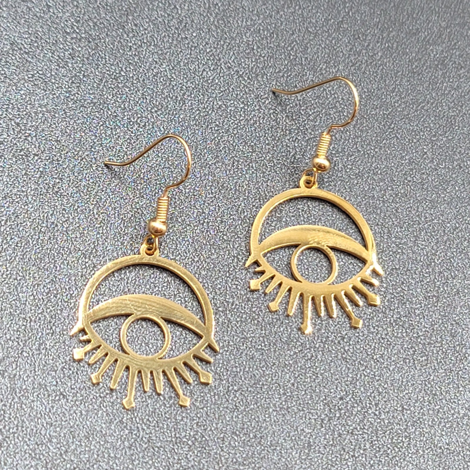 New Evil Eye Pierced Earrings Sun Rays Gold Plated Statement Dangle 1"