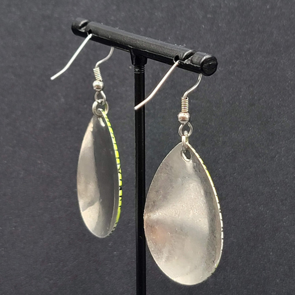 Fishing Lure Pierced Earrings Neon Green Yellow Teardrop Fish Dangle 1.5"