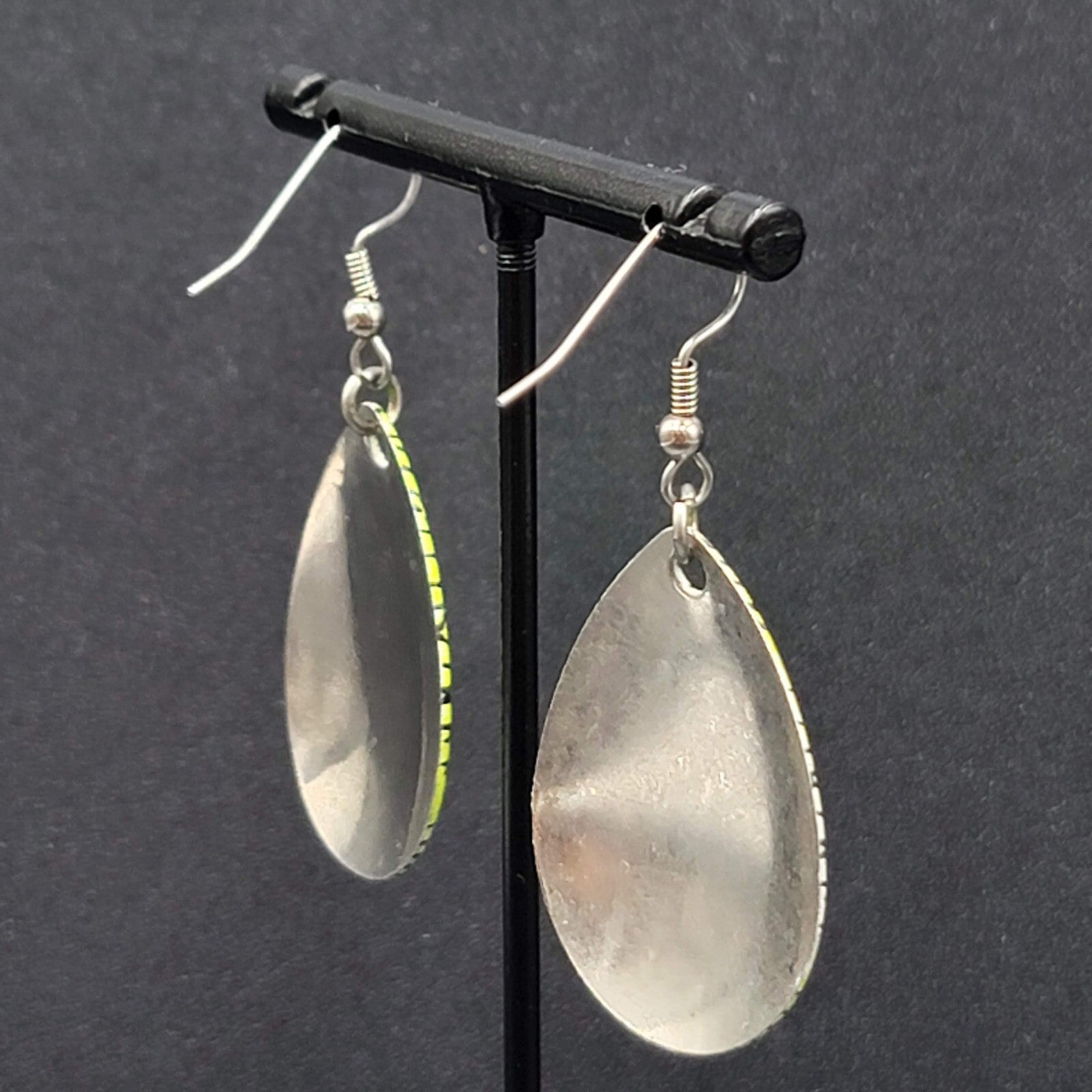 Fishing Lure Pierced Earrings Neon Green Yellow Teardrop Fish Dangle 1.5"