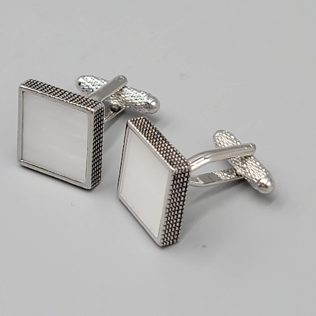 Vintage Selenite Mens Cufflinks Silver tone Square Mens Estate Jewelry 5/8"