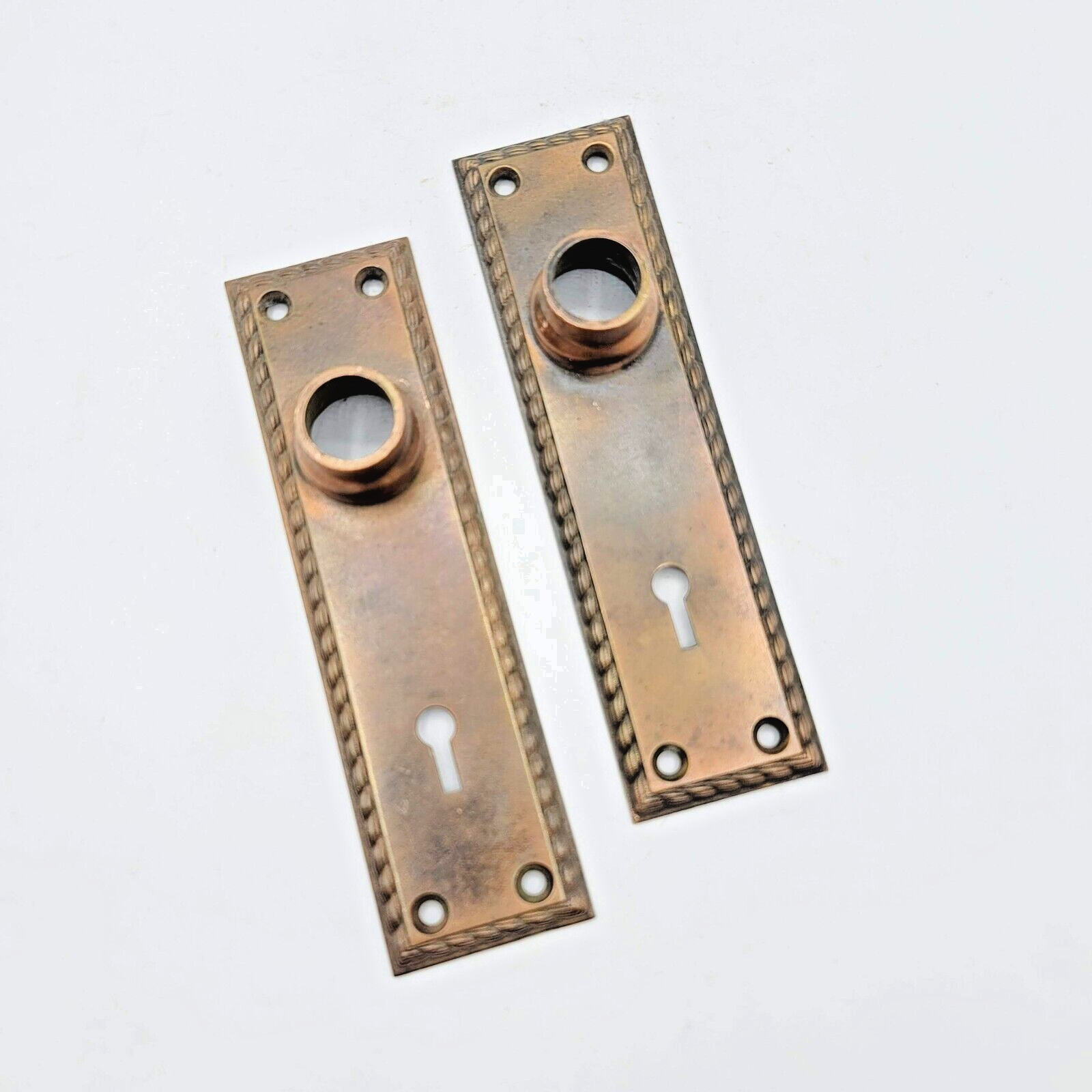 Vintage Yale & Towne Chicago PAIR Bronze Ornate Doorknob Back Plates Jappaned