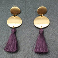 Pierced Earrings Gold tone Purple Tassel Statement Dangle 2 5/8"