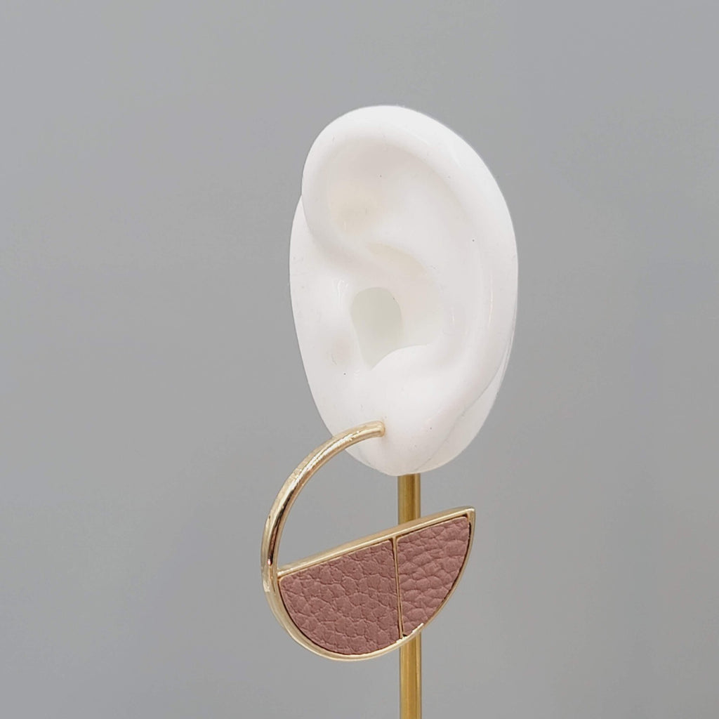 Hoop Pierced Earrings Gold tone Faux Leather Statement Hoops 1.5"