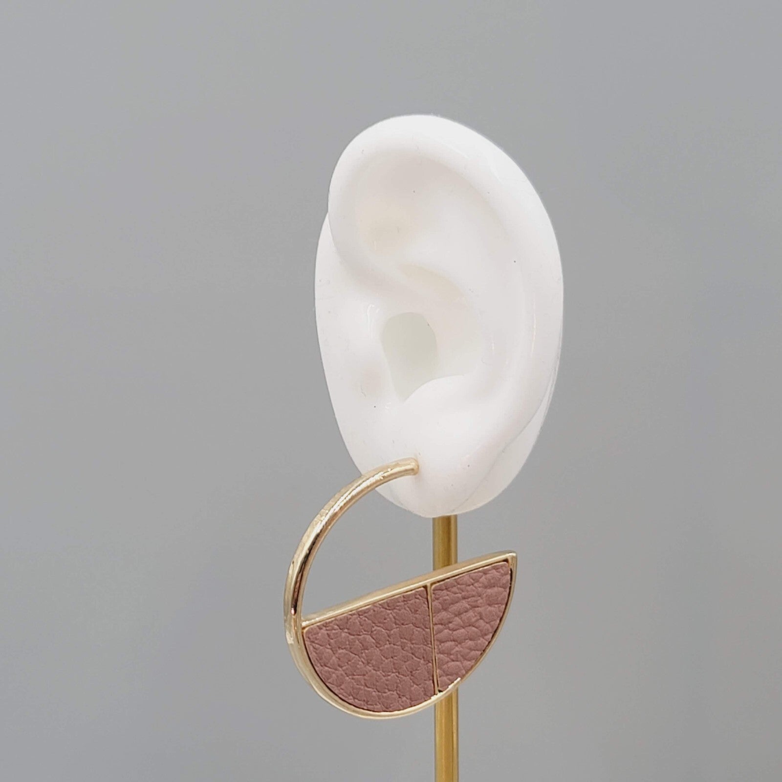Hoop Pierced Earrings Gold tone Faux Leather Statement Hoops 1.5"