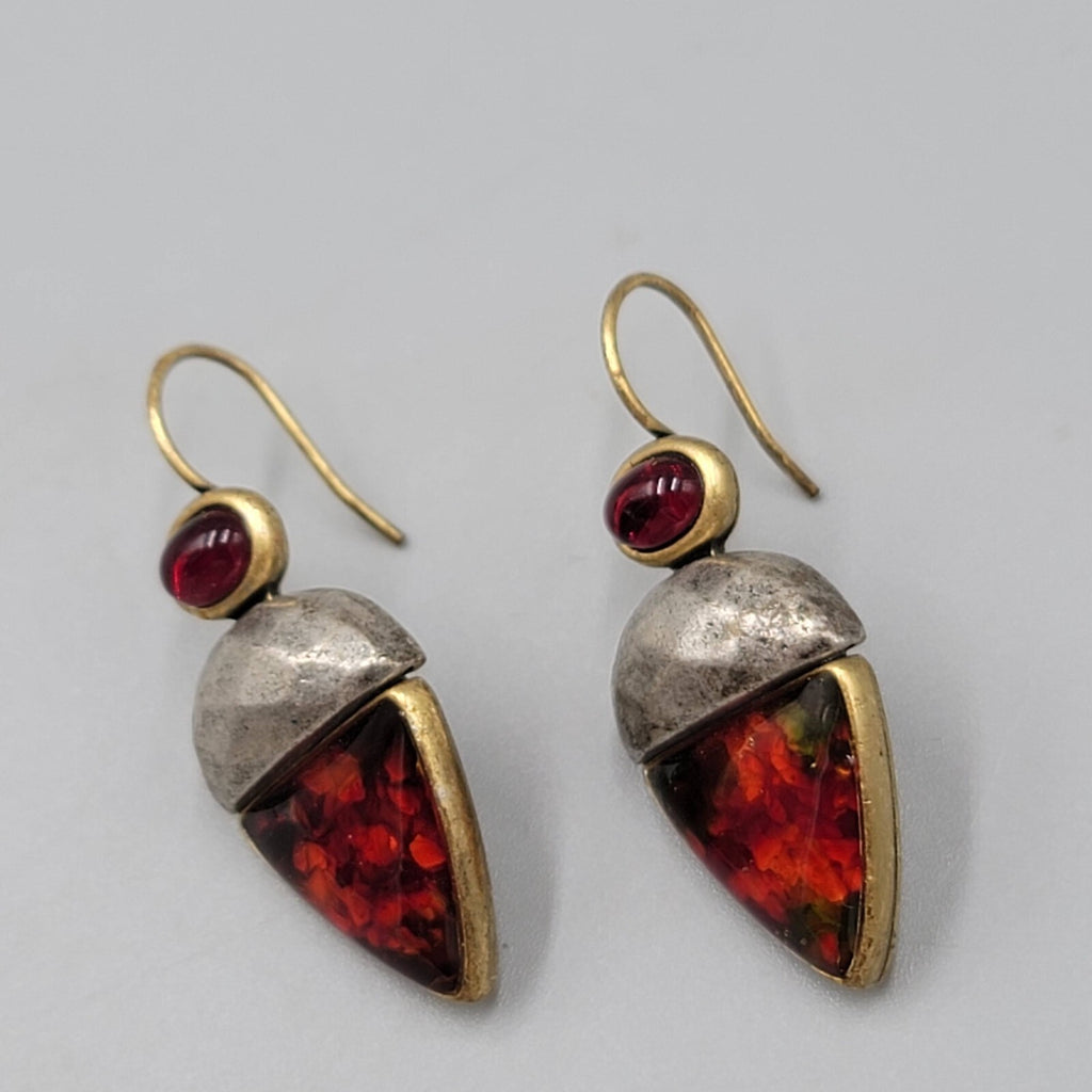 Chicos Pierced Earrings Two toned Red Rhinestone Drop 1 1/8"