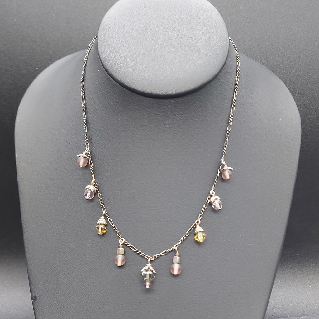 VJ Vicky JOUSAN Purple Green Beaded Dangle Necklace 16" - 19"