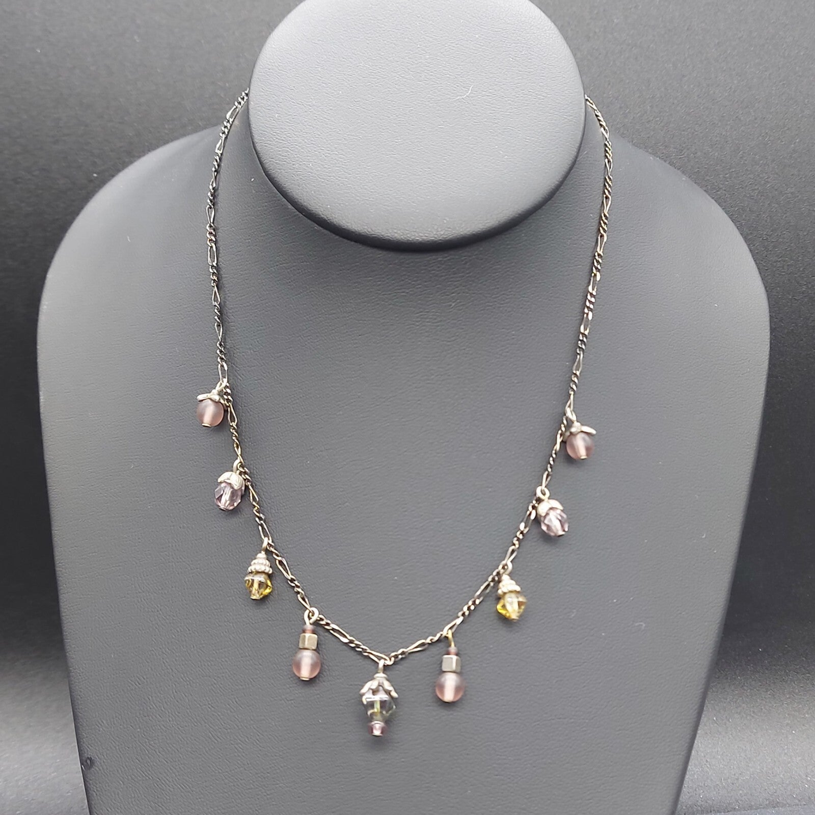 VJ Vicky JOUSAN Purple Green Beaded Dangle Necklace 16" - 19"