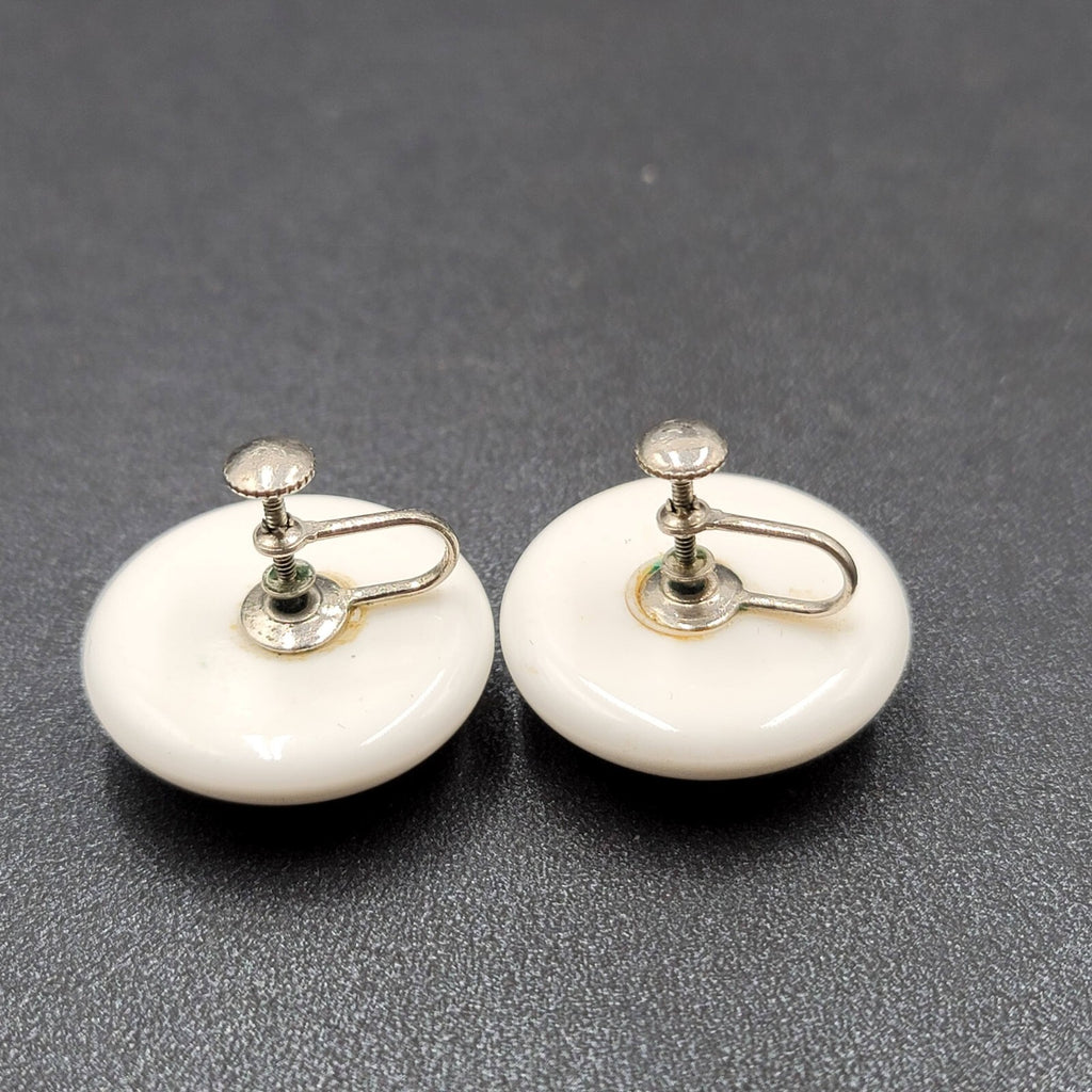 Vintage Clip on Earrings Large White Acrylic Dome Round Pin-up 1 1/8"