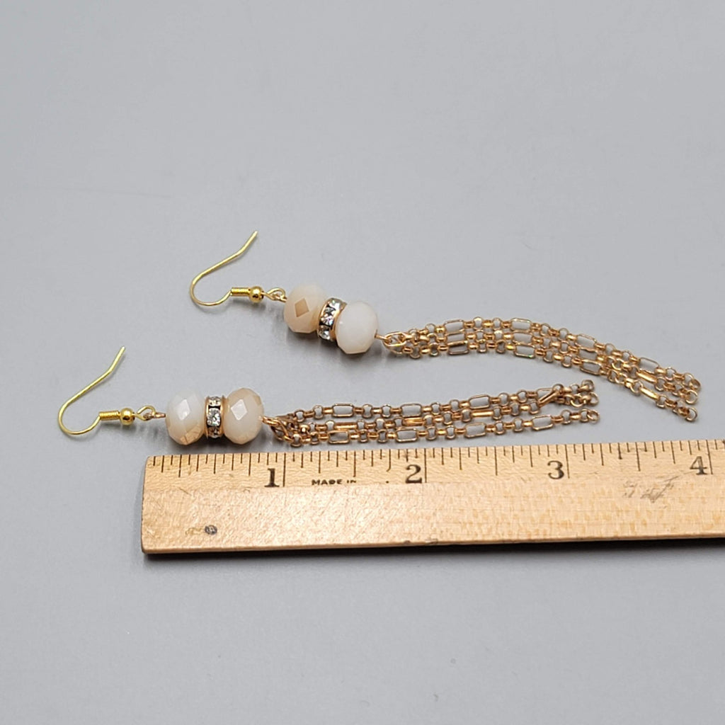 Gold tone Dangle Chains Pierced Earrings Ombre Faceted Glass Beads 3"
