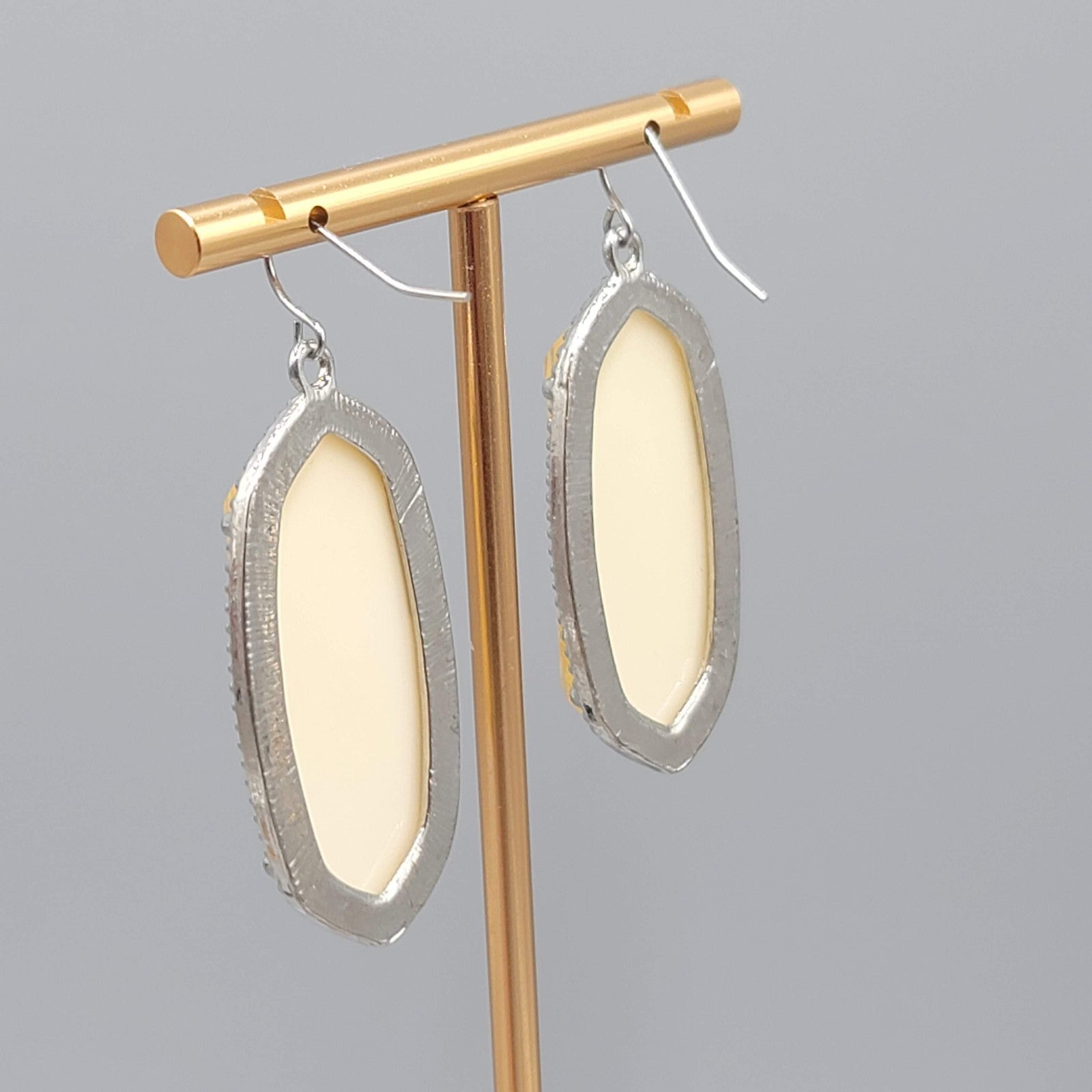 Yellow Glitter Resin Pierced Earrings Silver tone Dangle 1 7/8"