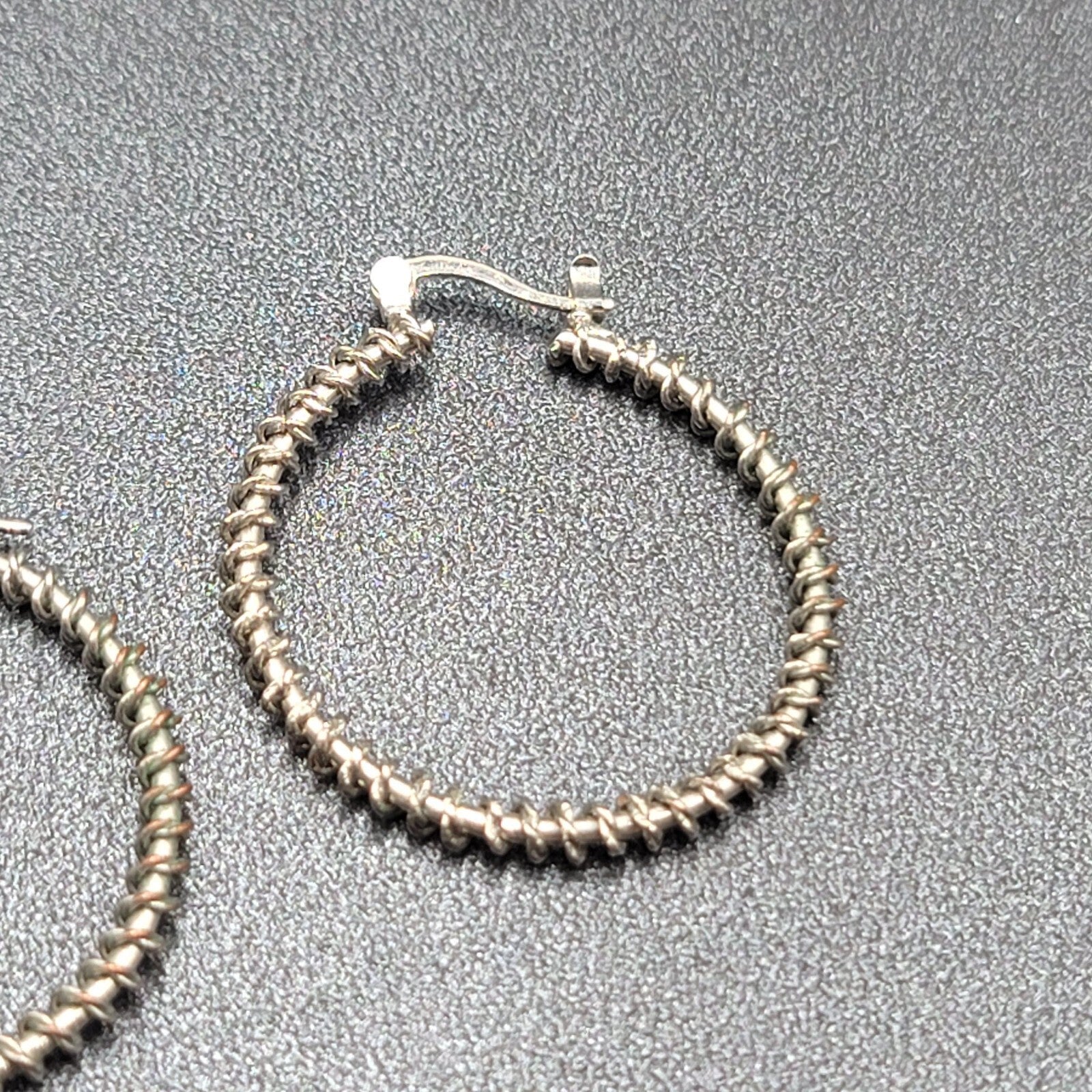Pierced Earrings Silver tone Wire Twisted Hoops 1.25"