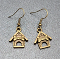 Top Dog Doghouse Pierced Earrings Bronze tone Dangle 3/4"