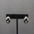 Vintage Pierced Earrings Black Enamel White Glitter Dots Half Hoops 7/8"