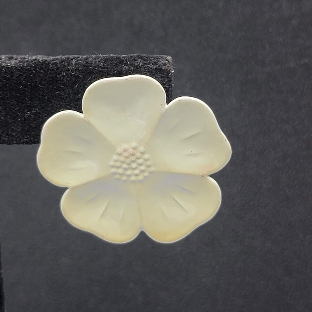 Pierced Earrings Enamel Flower Iridescent Drop 1.25"