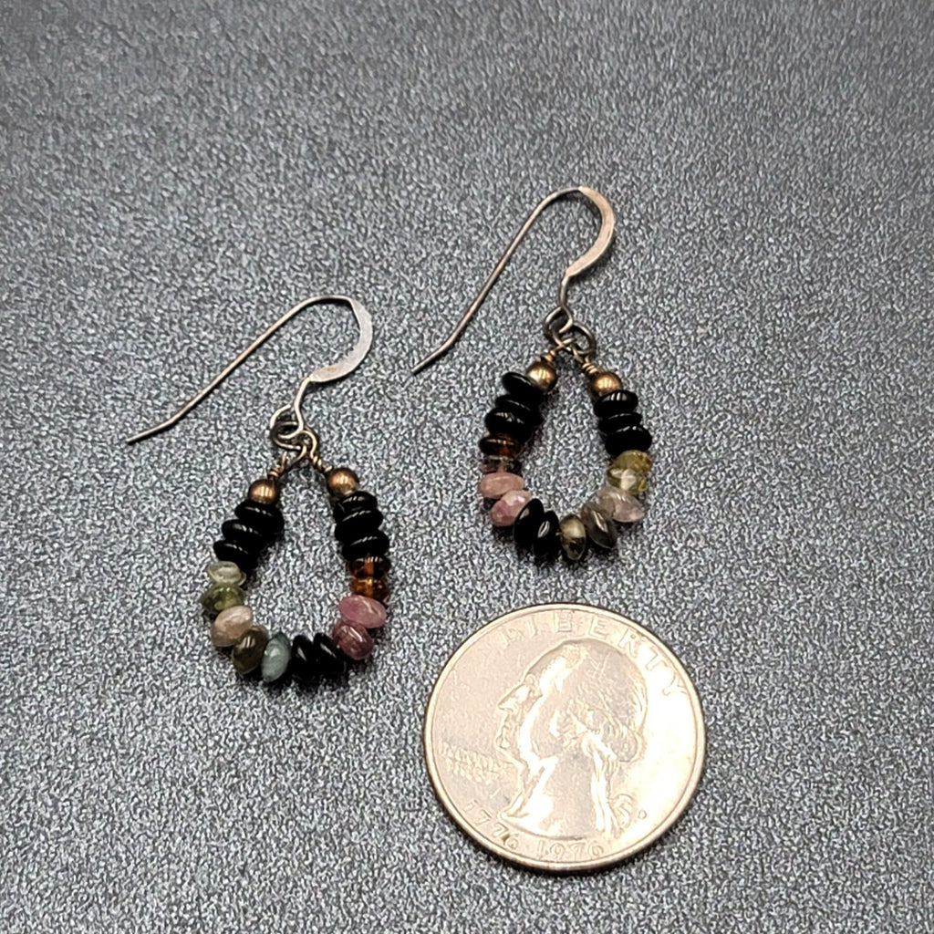 Pierced Earrings Tiny Semi Precious Gemstone Beads Dangle Loop 3/4"