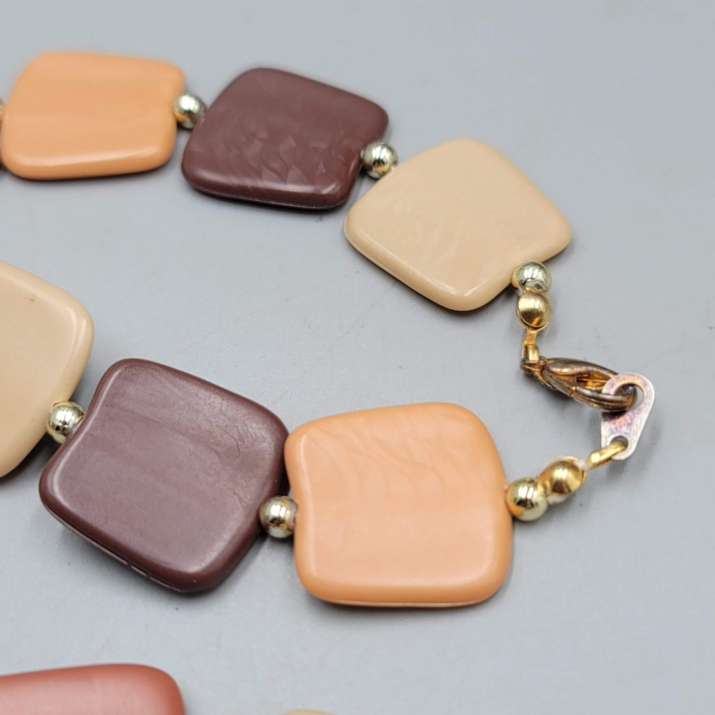 Acrylic Statement Necklace Dangle Browns Fall Autumn Beads Gold tone 24"