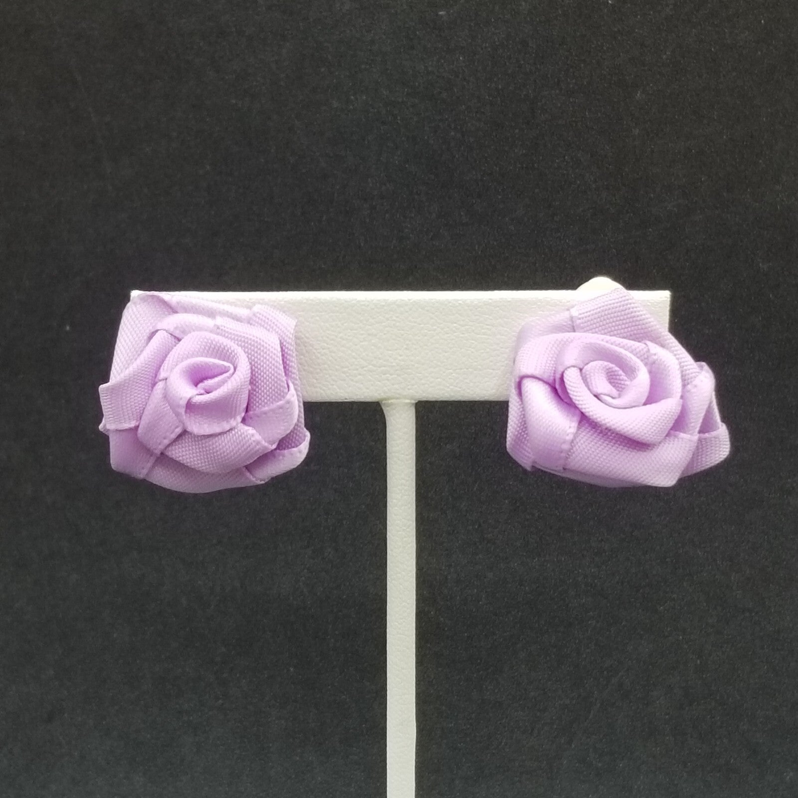 Vintage Clip on Earrings Purple Fabric Flower Bow Statement Stud 1"