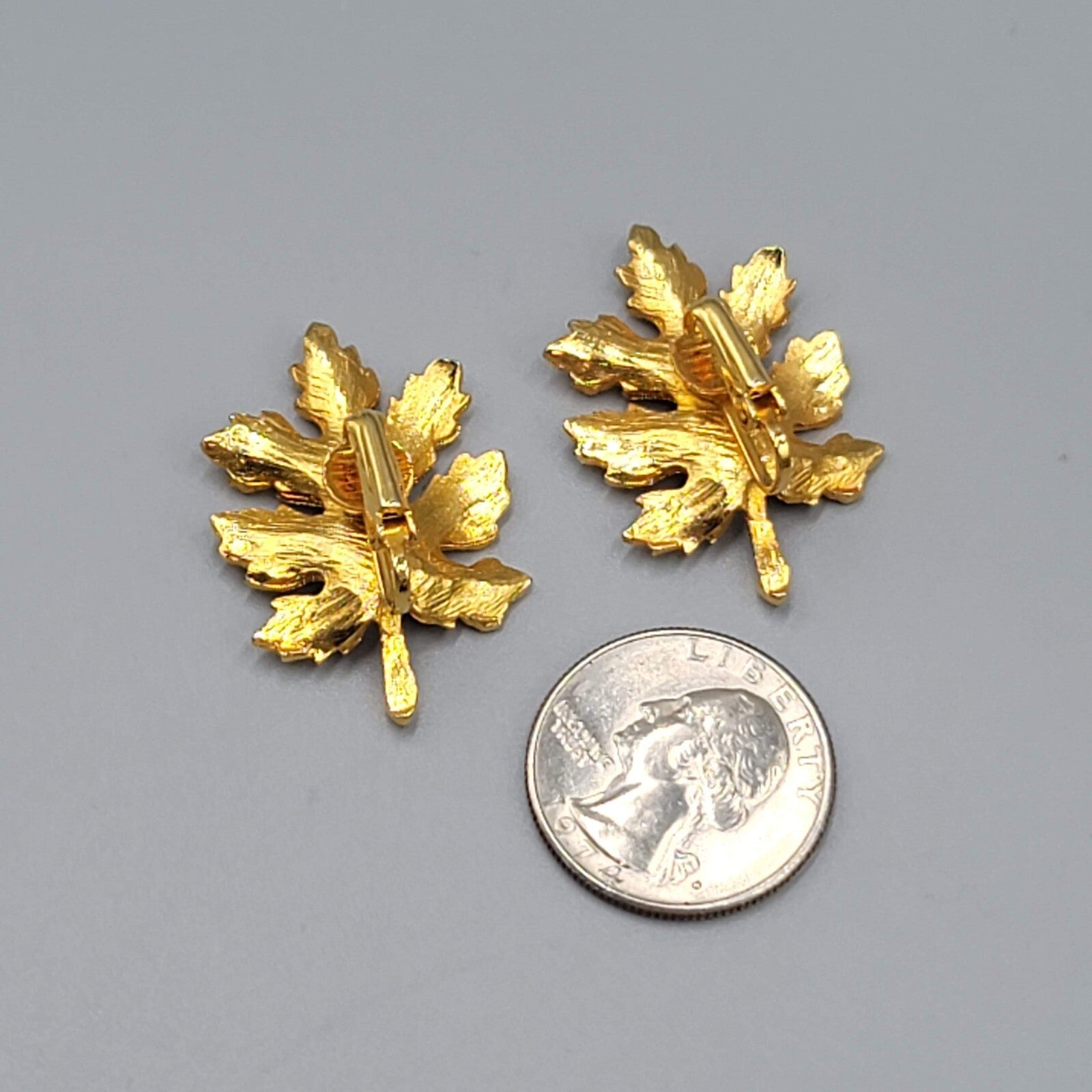 Vintage Gold Plated Leaf Clip on Earrings Leaves Drop 1 3/8"
