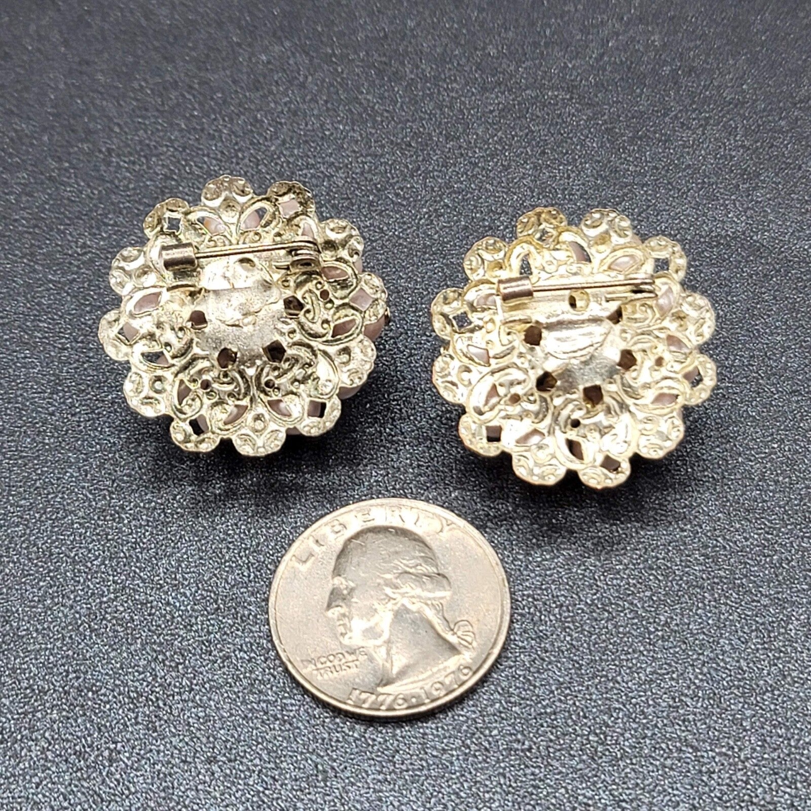Vintage Brooch Faux Pink Pearl Gold Tone Large Cluster Bead Lot of 2