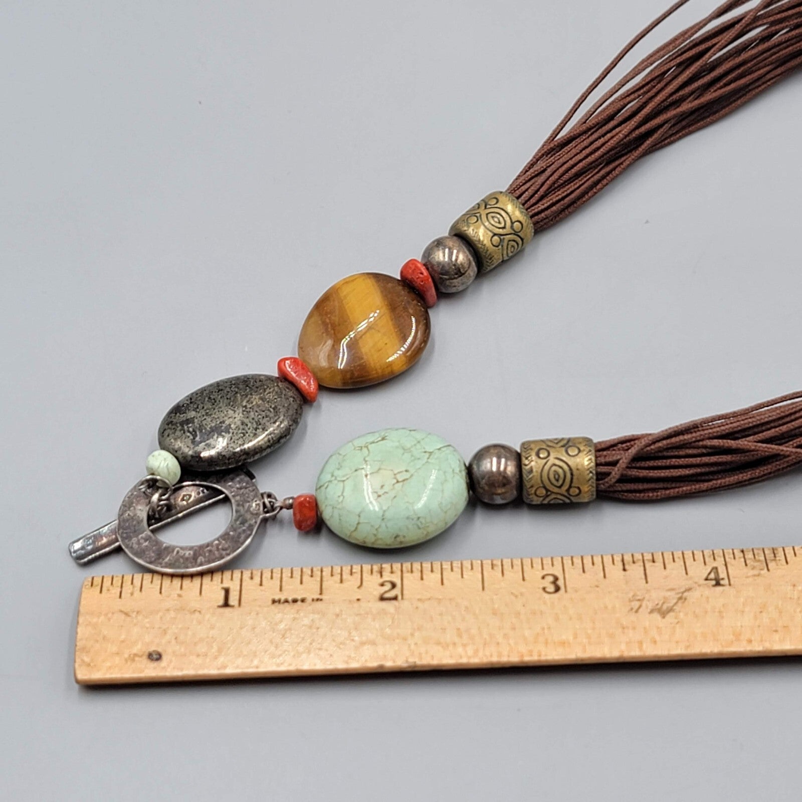 Silpada N1891 Sterling Silver Brown Cord Howlite Pyrite Tiger's Eye Necklace