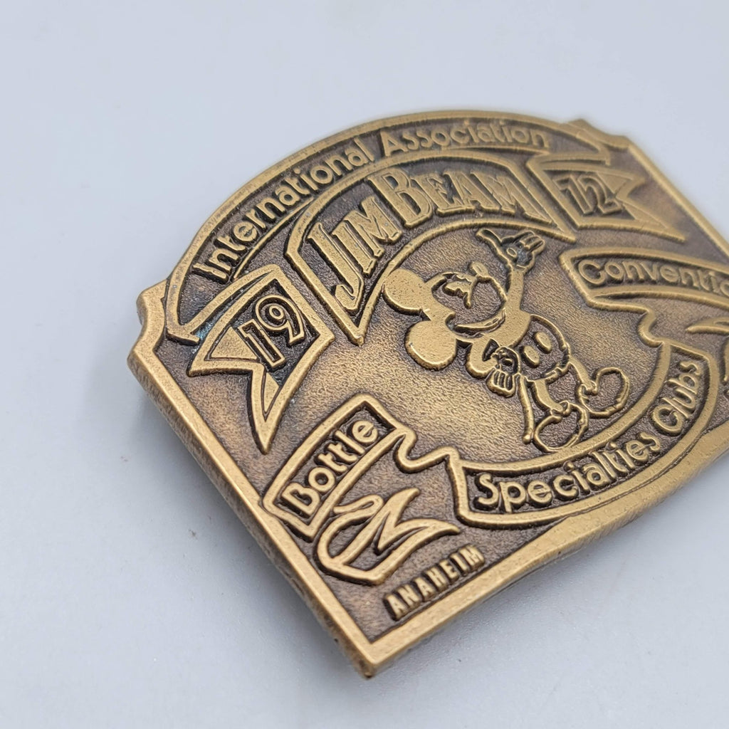 Vintage Jim Beam Belt Buckle 1972 Convention Anaheim Bottle Clubs Mickey Mouse
