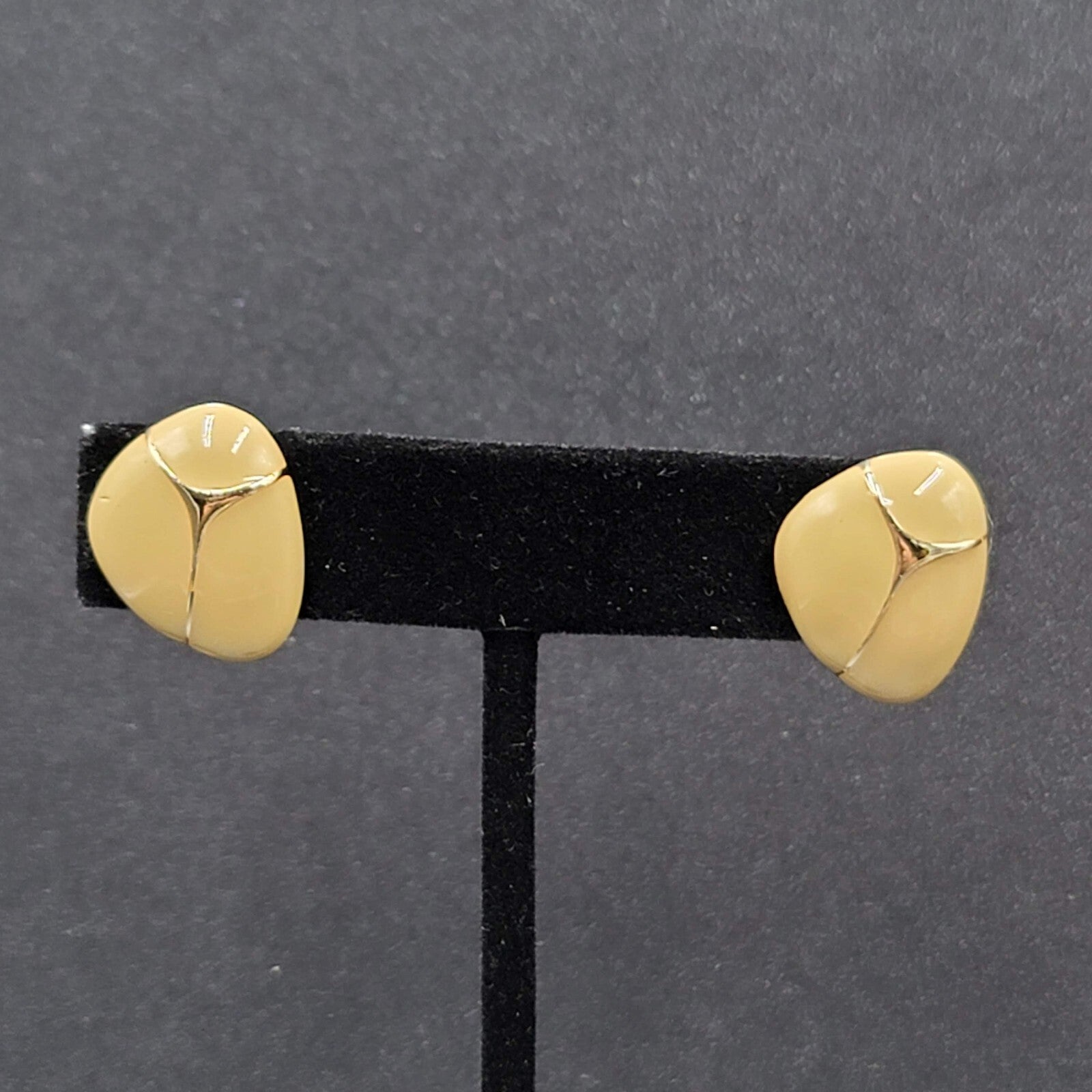 Vintage Pierced Earrings Dark Tan Enamel Gold tone Drop 3/4" 