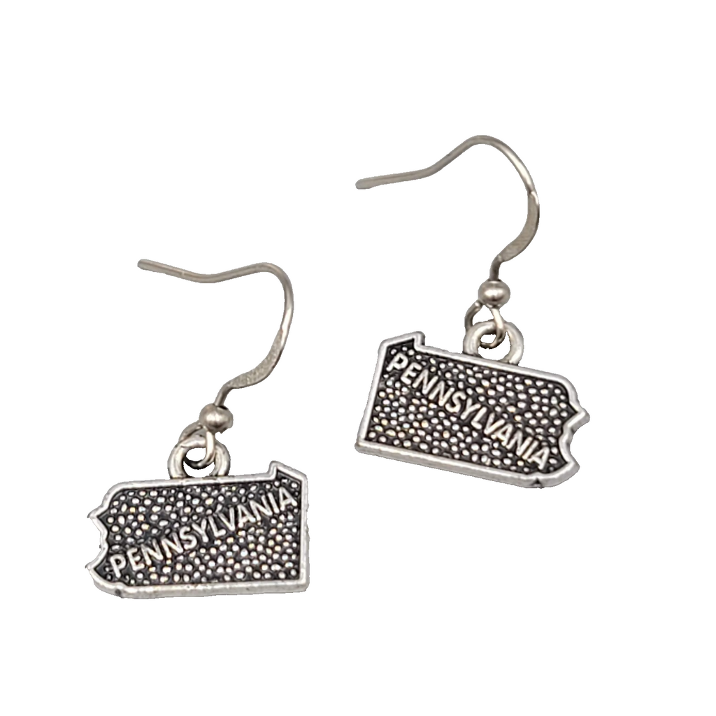 State of Pennsylvania Pierced Earrings Silver tone Dangle 3/8"