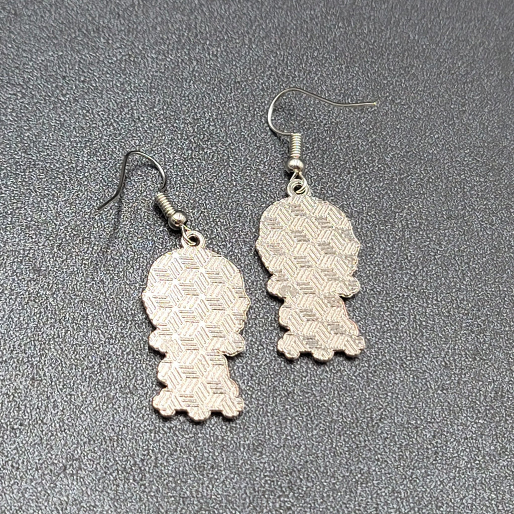 Jigsaw Pierced Earrings Enamel Silver tone SAW Horror Movie Dangle 1.25" FS