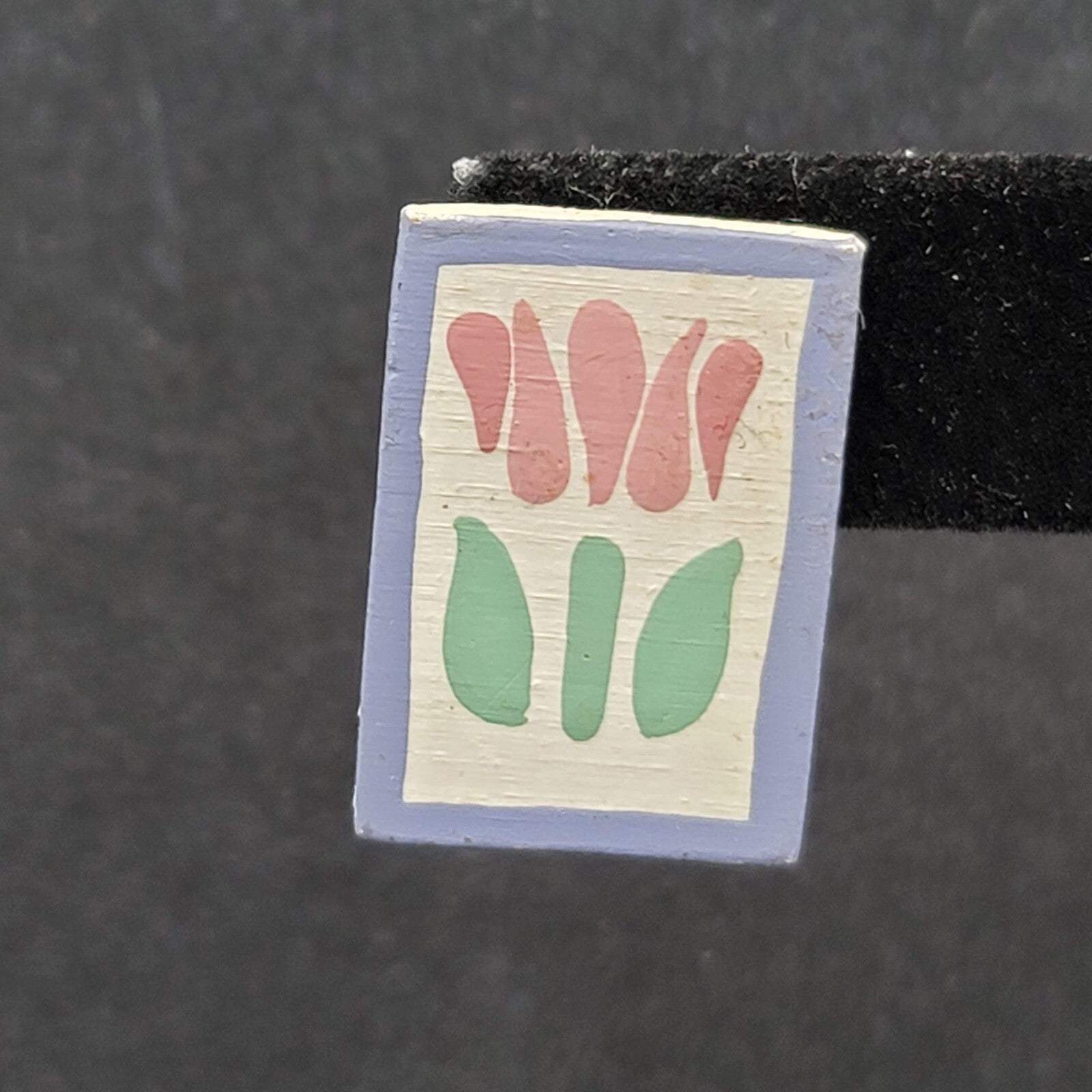Vintage Tulip Flower Pierced Earrings Hand Painted Wood Rectangle Drop 1"