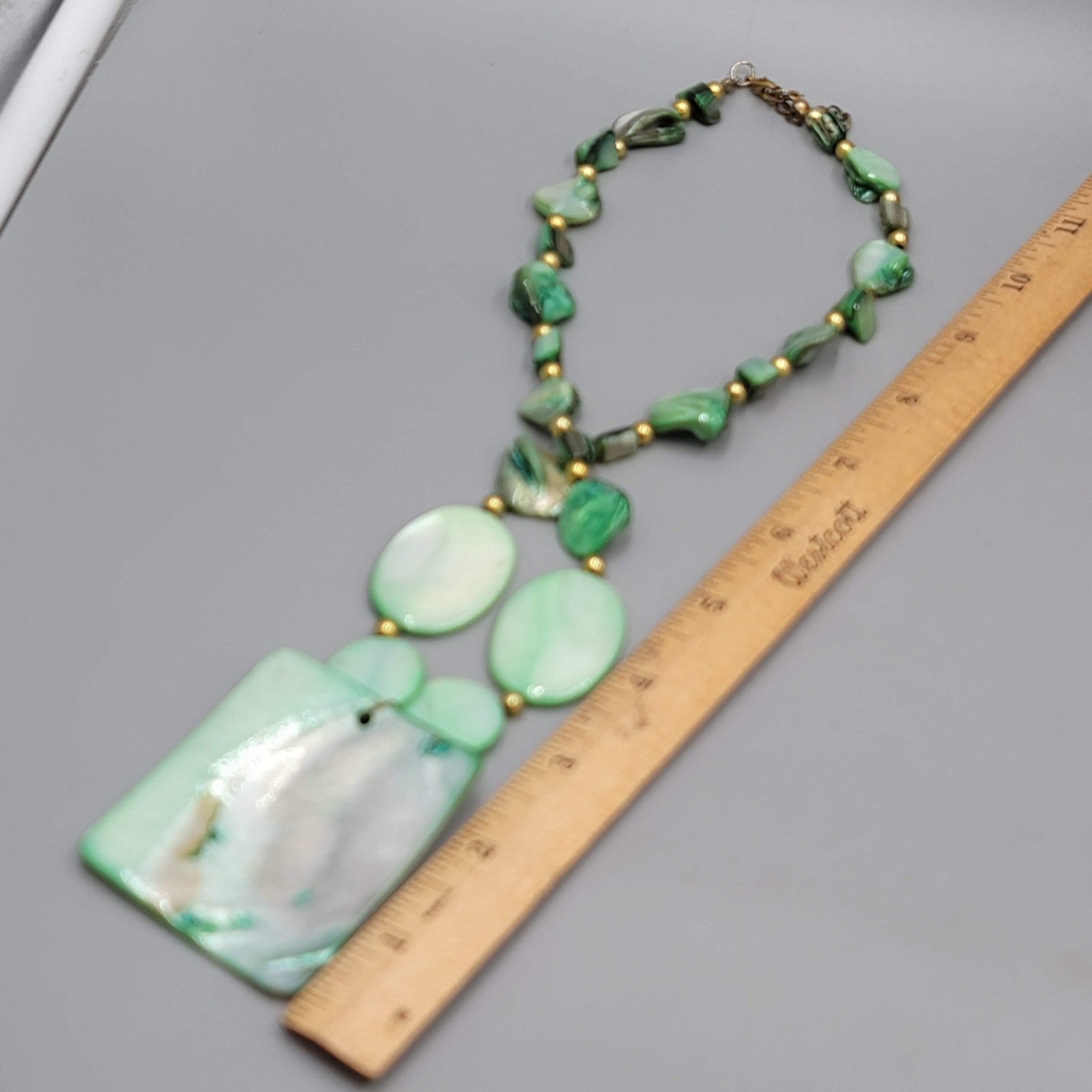 Seafoam Green Dyed Real Shell Necklace Large Pendant Beads Statement 20"