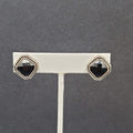 Clip on Earrings Silver tone Black Faceted Square Studs 5/8"