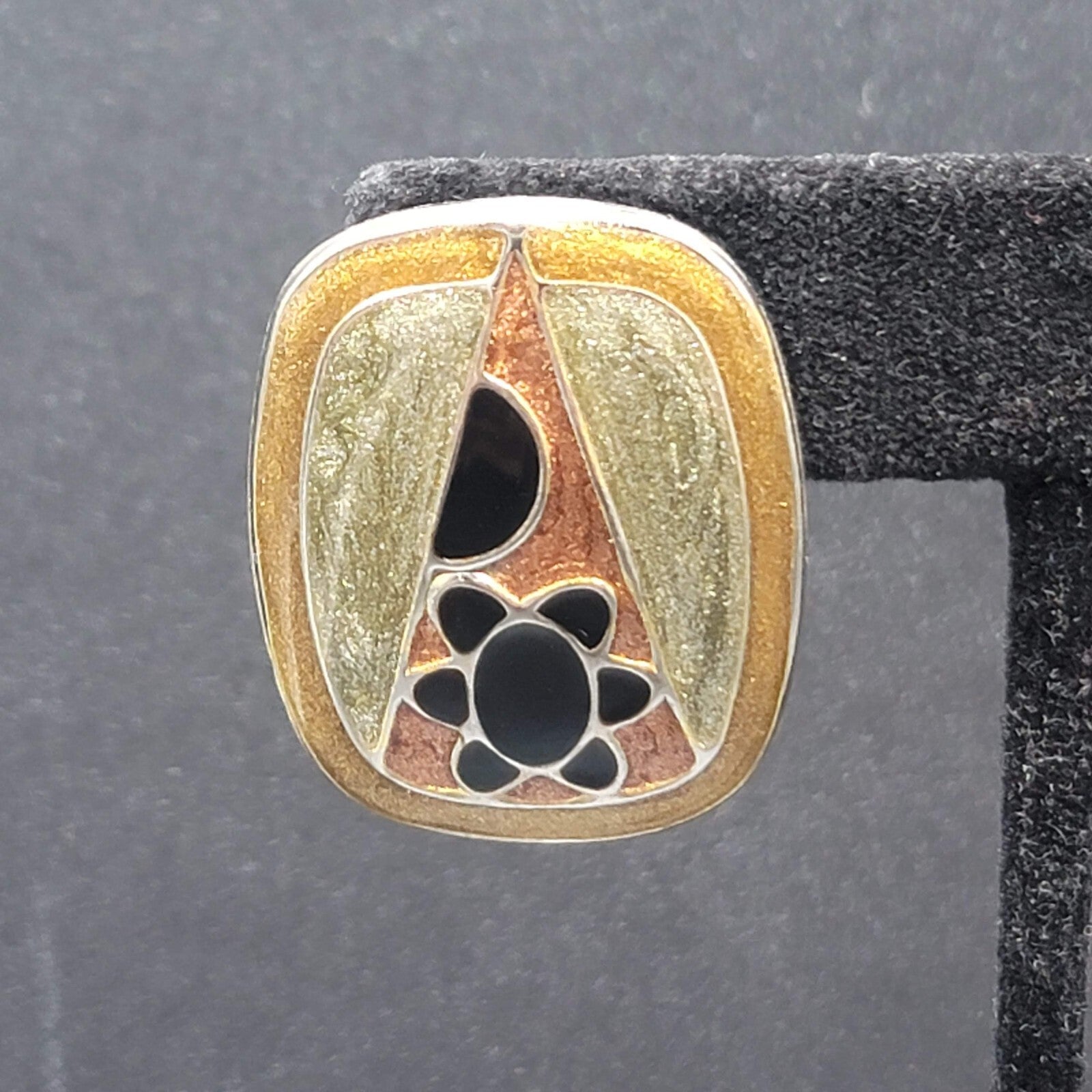 Vintage Pierced Earrings Multicolor Enamel Rectangle Art Drop 1.25"