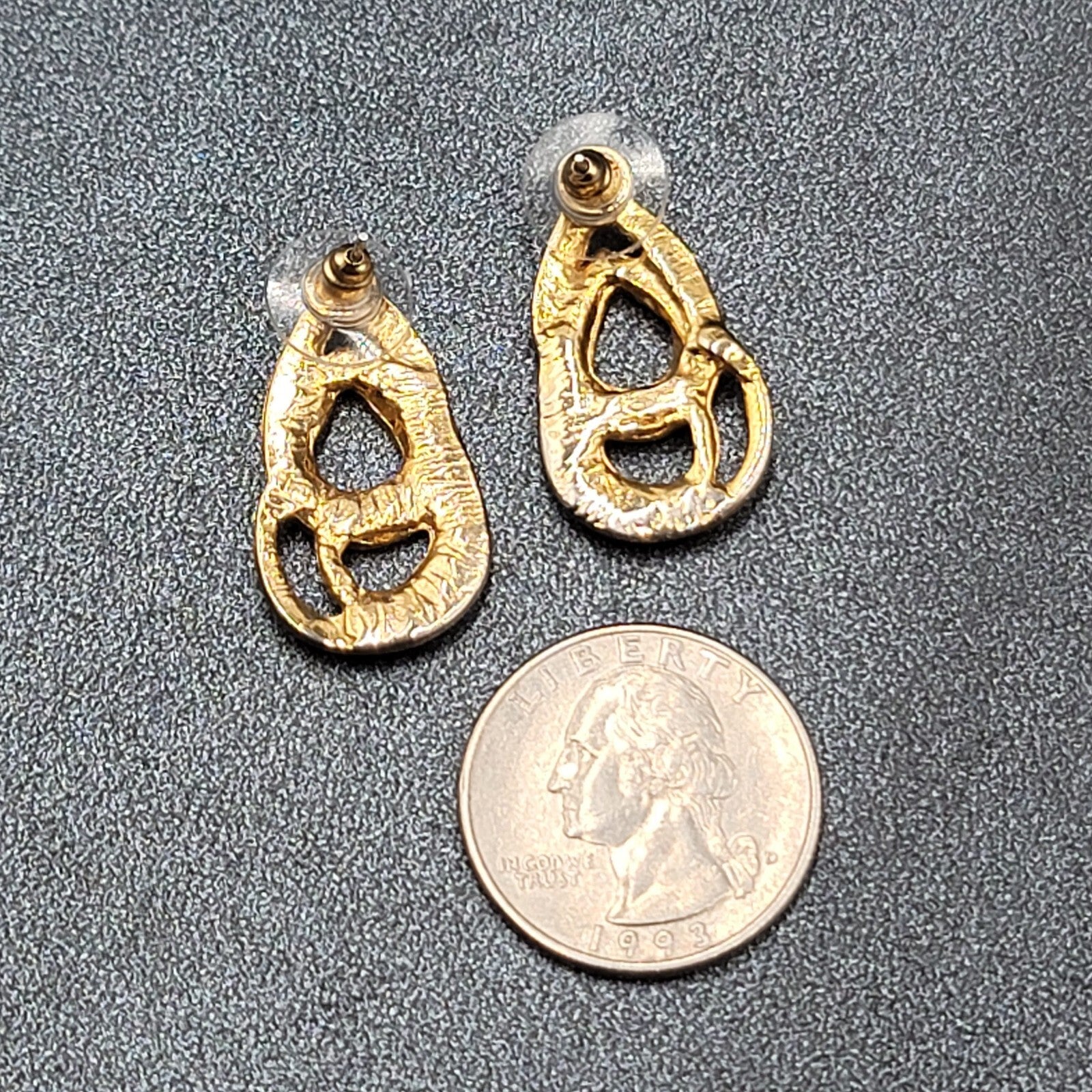 Vintage Pierced Earrings Black Cream Enamel Double Teardrop Drop 1"