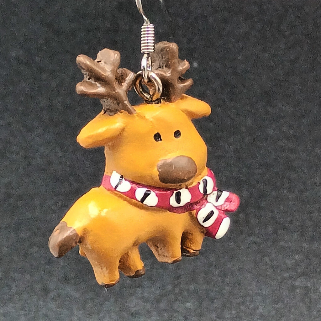 Pierced Earrings Christmas Painted Reindeer Statement Dangle 1"