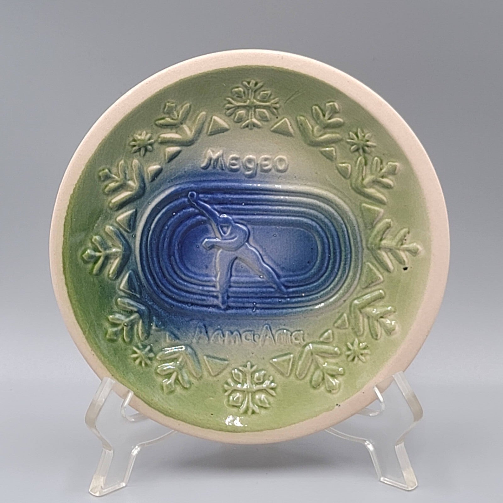Vintage Collectible Plate Megeo Speen Skater Green Blue 5.5"